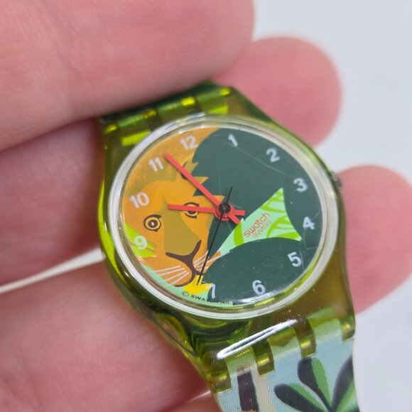 Rare Vintage Jungle Lion 25mm Swatch Watch Green Plastic Seerose LG110 1994 main image 9